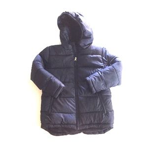 Navy Hooded Puffy Coat with Fleece Lining Size Small ( 6 - 7 )